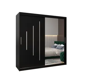 Stylish Black York II Sliding Door Wardrobe W2000mm H2000mm D620mm - Mirrored Storage with Silver Handles