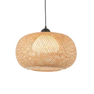 Luminosa Bali Single Pendant Ceiling Lamp, Natural Bamboo, White, Matt Black