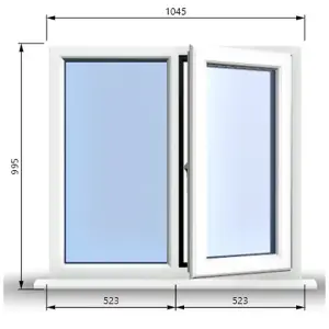 1045mm (W) x 995mm (H) PVCu StormProof Casement Window - 1 RIGHT Opening Window -  Toughened Safety Glass - White