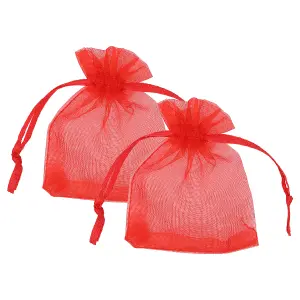 Neel Blue Pack of 100 Organza Bags, 7cm x 9cm Gift Bags Sheer Drawstring Pouches, Red