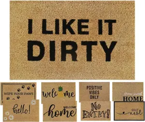 Coir Door Mat 60x40cm - Non-Slip Absorbent Indoor/Outdoor Eco-Friendly- Ideal for Door Entry-Large Size Washable (I LIKE IT DIRTY)