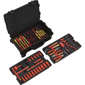 50-Piece VDE Insulated 3/8-Inch Socket Tool Kit for Electricians and Technicians