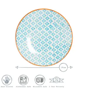 Nicola Spring - Hand-Printed Side Plates - 18cm - Blue - Pack of 6