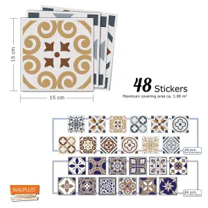 Walplus Indigo and Peanut Azulejo Combo Mix Tile Stickers