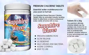 Sapphire Waves Chlorine tablets for hot tubs, swimming pools and spa 1kg pack