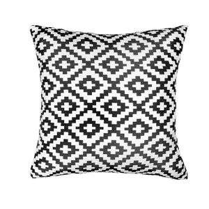 Brentfords 2 x Geometric Cushion Cover Filled Water Resistant, 45 x 45cm - Black