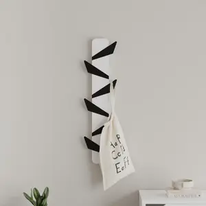 Decortie Modern Alesta Wall-Mounted Hanger White Engineered Wood with 6 Different Shape Metal Hooks 10(W)x75(H)x4.5(D)cm