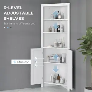 kleankin Corner Bathroom Cabinet, Double Doors and Adjustable Shelves, White