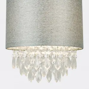 First Choice Lighting Set of 2 Sparkle Grey Faux Silk Jewelled Easy Fit Light Shades