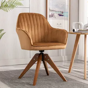 Upholstered Swivel Dining Chair Champagne Velvet