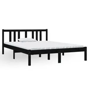 Berkfield Bed Frame Black Solid Wood 135x190 cm Double