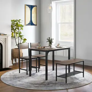 Costway 4-Piece Dining Table & Chair Bench Set Industrial Gathering Table Kitchen Set