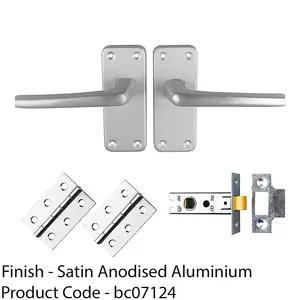 Commercial Straight Door Handle & Latch Pack - Satin Aluminium Lever Backplate