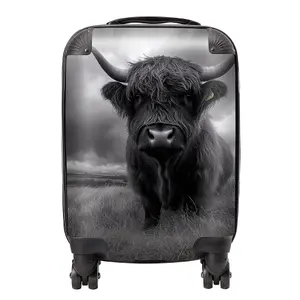 Black And White Highland Cow Suitcase - Small