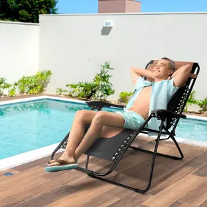 KEPLIN Set of 2 Brown Heavy Duty Textoline Zero Gravity Chairs for Garden Light Reclining Patio Sun Loungers