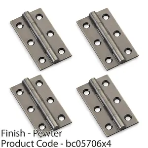 4 PACK - PAIR Solid Brass Cabinet Butt Hinge - 50mm - Pewter Premium Cupboard Fixings