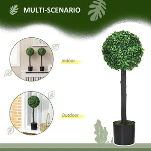 HOMCOM Set of 2 Potted Artificial Plants Boxwood Ball Trees Indoor Outdoor, 60cm