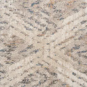 Neutral Beige Distressed Diamond Soft Runner Rug 60x240cm