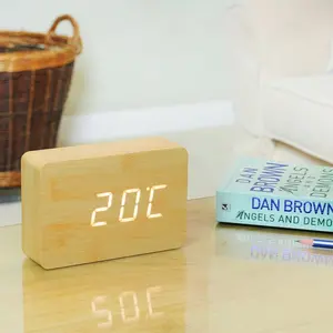 Sleek & Chic Modern Digital Birch Solid Wood Electric Alarm Tabletop Clock Beech