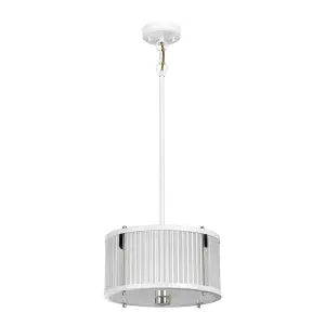 Elstead Corona Cylindrical 2 Light Pendant, White Polished Nickel, Frosted Glass