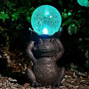 Solar Powered LED Frog Garden Ornament with Crystal Ball