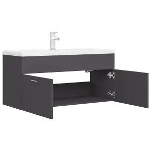 Berkfield Sink Cabinet with Built-in Basin Grey Engineered Wood