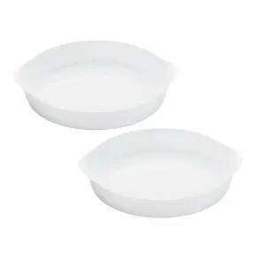 URBNLIVING 28cm Diameter White Opal Glass Round Serving Dish Set of 2