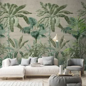 Botanical Palm Leaves 3 lane Repeatable Wallpaper Mural, Green