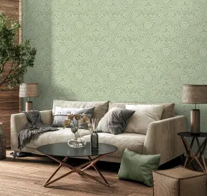 Crown Camille Damask Sage Wallpaper M1744