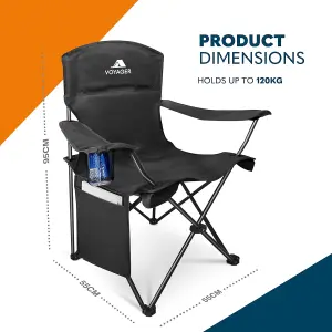 Voyager Folding Camping Chair 2-Pack, Lightweight with Pocket and Drinks Holder - Black