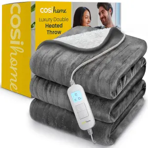 Cosi Home Double Fleece & Sherpa Electric Heated Throw - Grey