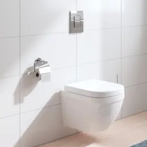 Grohe Euro Even Alpine White Wall hung Oval Toilet with Soft close seat & Concealed cistern & plate kit