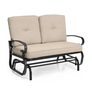 Costway 2 Seater Outdoor Bench Swing Glider Chair Loveseat W/ Comfortable Cushions