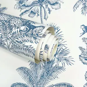 World of Wallpaper Monkey Troop Toile Wallpaper Blue (AF0010-BUR)