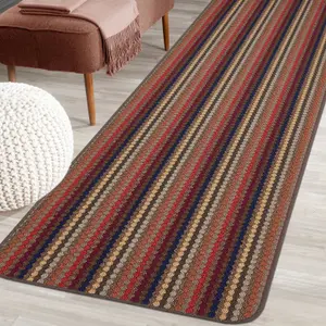 Helsinki Brown Striped Heavy duty Mat, 200cm x 67cm