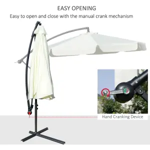 Outsunny 2.7m Garden Cantilever Banana Parasol Sun Shade Crank, Cream White