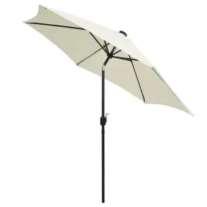 Berkfield Parasol with LED Lights and Aluminium Pole 300 cm Sand White