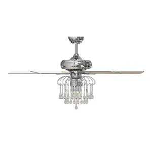 Chrome Crystal Ceiling Fan Light Chandelier with Remote Control 52 Inch