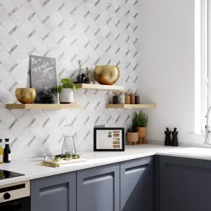 GoodHome Spinel Grey & white Tile effect Chevron Textured Wallpaper