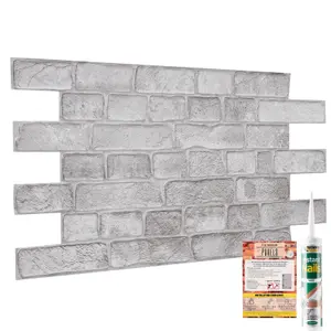 3D Wall Panels with Adhesive - 6 Sheets, 96 x 48 cm each, Covers 2.76 sqm - PVC Cladding with Grey Faux Brick Effect