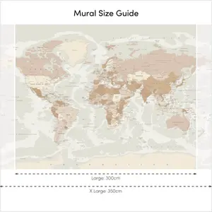 World Map Mural In Neutral (350cm x 240cm)