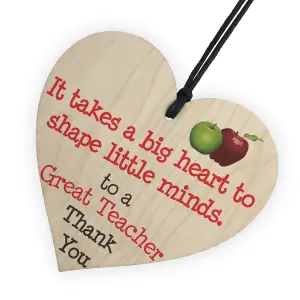 Red Ocean Great Teacher Big Heart Wooden Hanging Heart Thank You Plaque