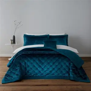 Dunelm Valentina Velvet Bedspread, Boho, Size: Double-King, Blue, Teal