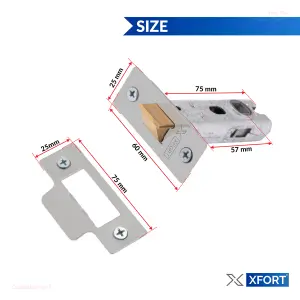 XFORT 2 Pack 75mm Satin Chrome Tubular Latch, Mortice Door Latch