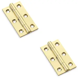 2 PACK - PAIR Solid Brass Cabinet Butt Hinge - 50mm - Polished Brass Premium Cupboard