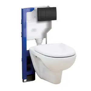 1200mm Mounting Frame & Concealed Cistern for Wall Hung Toilets with Black Flush Plate