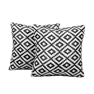 Brentfords 2 x Geometric Cushion Cover Filled Water Resistant, 45 x 45cm - Black