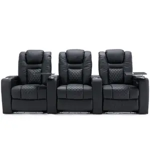 Broadway 3 Seater Electric Recliner Cinema Sofa USB Charging Led Base With Tray (Black)