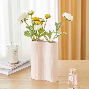 Pink Vase Irregular Vase Ribbed Textured Ceramic Vase