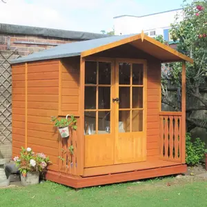 7 x 7 Ft Shiplap Summer House with Veranda and Safety Glazing No